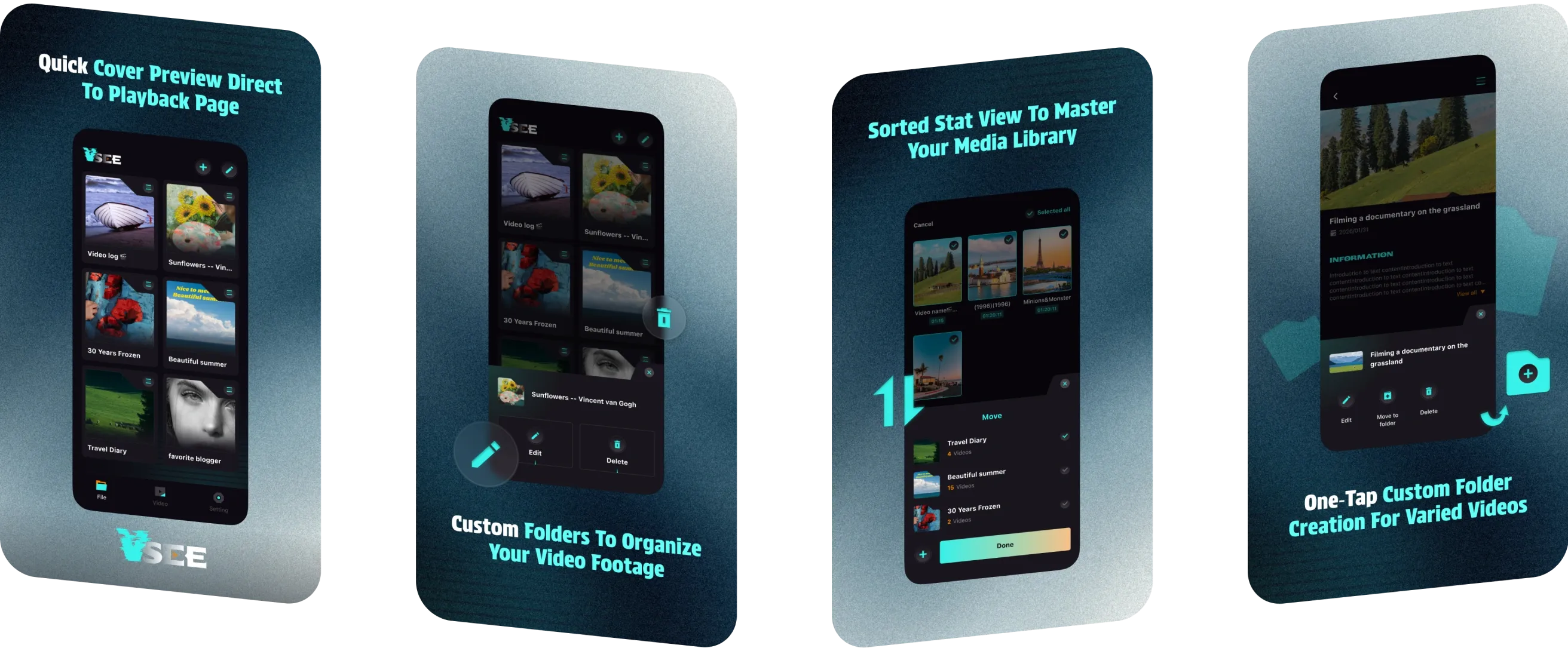 Vsee cover preview, custom folders, sorted library view, and one-tap folder creation